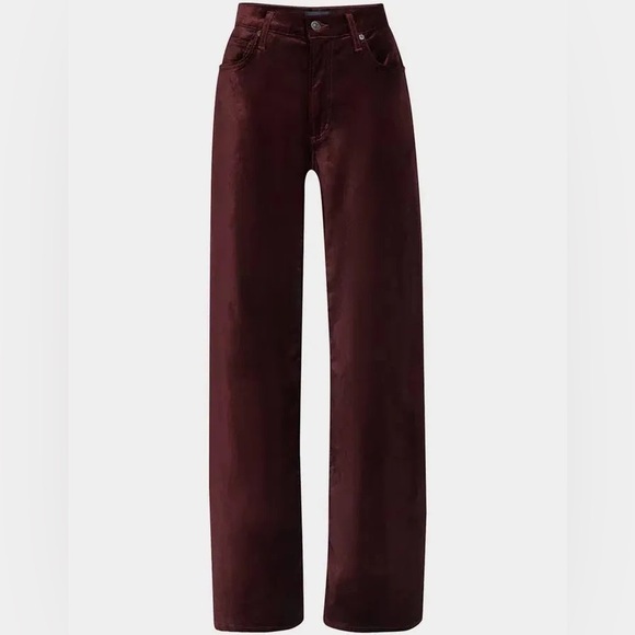 NWT Citizens Of Humanity - Lolli Mid Rise Baggy Velvet Jeans in Burgundy - Picture 7 of 12
